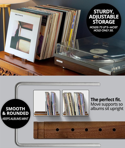 75 Lp Vinyl Record Storage Holder, Madera Maciza De Nogal...