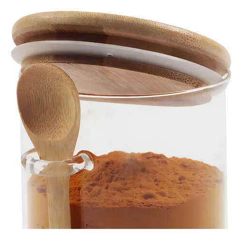 Pote De Vidro Porta Tempero Com Tampa Colher De Bambu 480ml