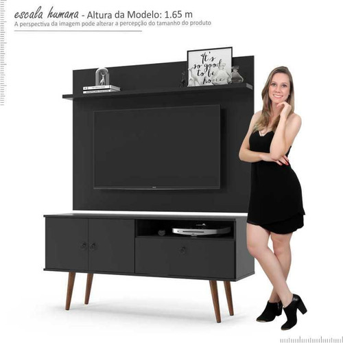 Imagem 3 de 4 de Rack Com Painel Pequeno 1.37m P/ Tv Até 46 Topazio Preto