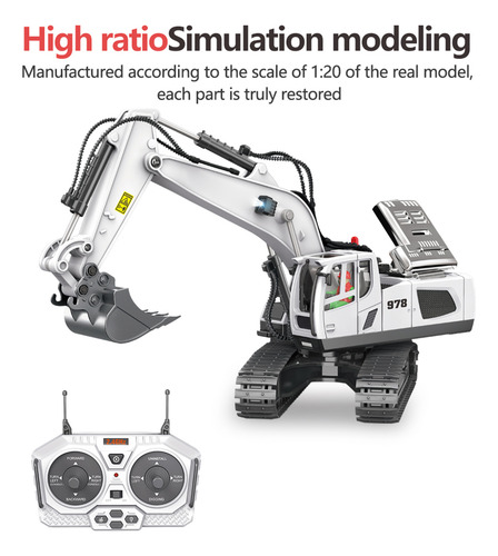 Excavadora De Control Remoto Toy Rc A Escala 1/20, 11 Canale