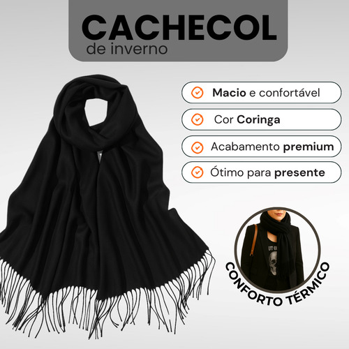 Cachecol Elegante Adulto Com Franjas Macio E Confortável