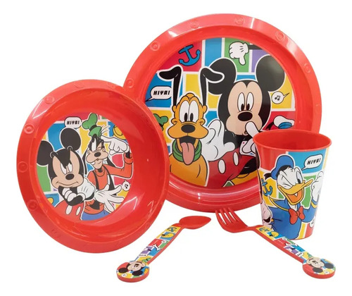 Set Giftbox Mickey Mouse Vaso Cubiertos Platos Infantil Toyz Rojo