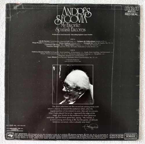 Andres Segovia Lp My Favorite Spanish Encore (Usado)