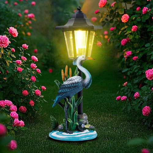 Crane Figurine Decorativa Con Colección De Linterna Azul
