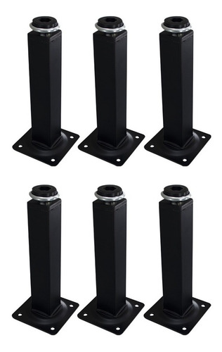 Kit 6 Pé Quadrado Para Móveis Cama Sofá Com Regulagem 15cm Cor Preto