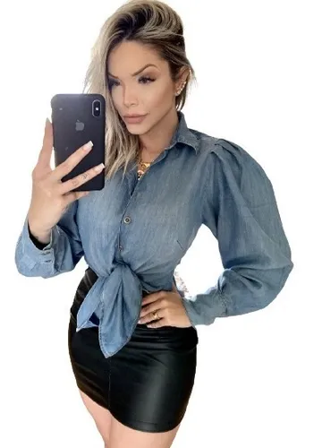 Camisa jeans sales feminina de amarrar