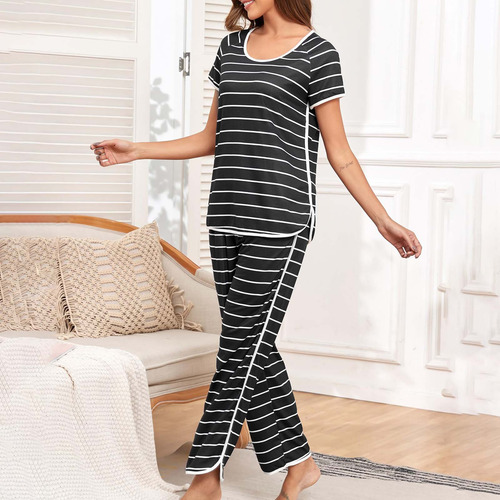Conjunto De Pijama A Rayas Para Mujer, Ropa De Dormir De Dos