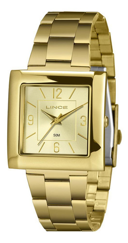 Relogio Lince Feminino Dourado Quadrado Aço Lqg4767l34 C2kx