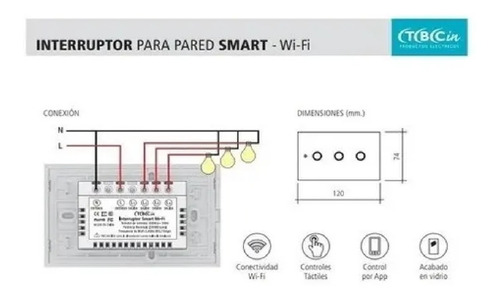 Imagen 3 de 9 de Interruptor Tecla Pared 3 Canales Touch Wifi Smart Domotica