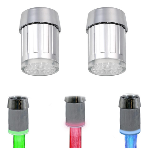 2 Grifo Agua Led 3 Color Sensibl Temperatura Luz Corriente