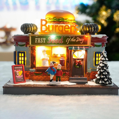 Escultura De Casa Iluminada De Navidad Con Decoración De