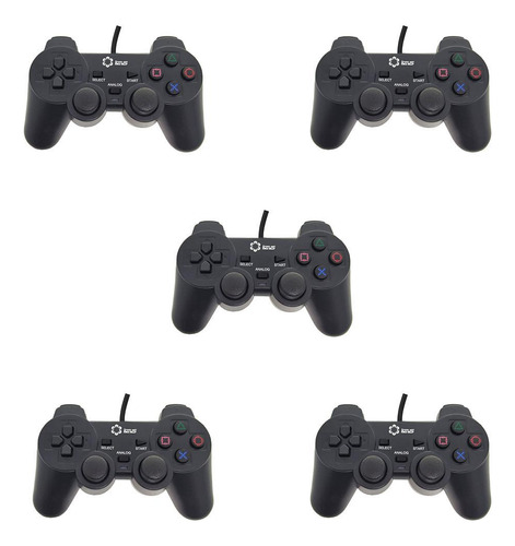 Kit 5 Dualshock 2 Com Fio Ps2 Preto Lotus Lt-ct007