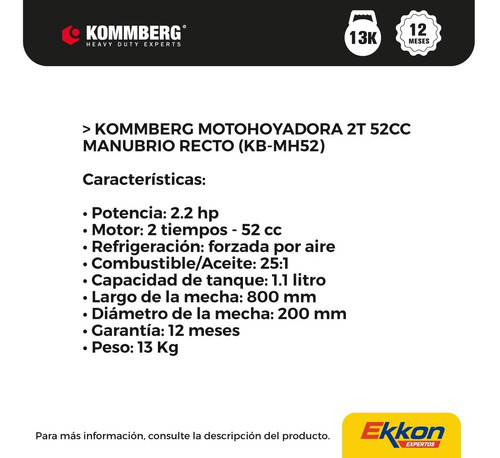 Imagen 5 de 9 de Hoyadora A Explosión Kommberg 52cc 2 Tiempos