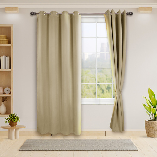 Cortinas Blackout Térmico Largas Lisa Opaca 95% Bloqueo Luz Color Beige