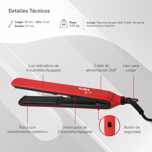 Planchita De Pelo Aiwa Beauty 35w Potencia Placas Cerámicas Botón De Bloqueo Cable Giratorio 360°
