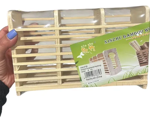 Porta Cubiertos Escurridor De Cubiertos Bambu 3 Espacios