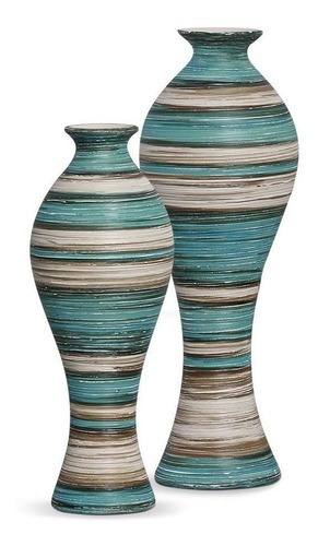 Dupla Vaso Califórnia G E M Cerâmica Azul E Palha Marrakesh