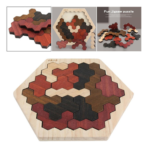 Y $ Madera Hexagonal Tangram Puzle 3d Color Madera Color