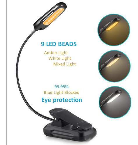 . Lâmpada De Livro Recarregável Lencent 9 Led 12 Modos M
