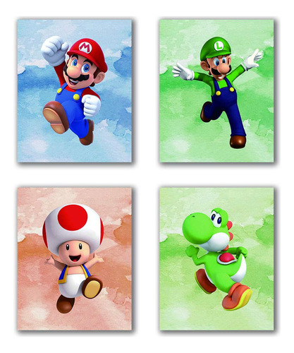 Super Mario Art Prints - Juego De 4 Piezas (8 X 10 Pulgadas)