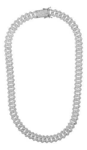 Cadena Gruesa Cubana Zirconia 55 Cm Plata 925 Hombre Mujer Color Plateado
