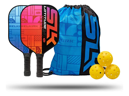 Selkirk Latitude Pickleball Juego Raquetas Con Pelotas Color Azul/rojo