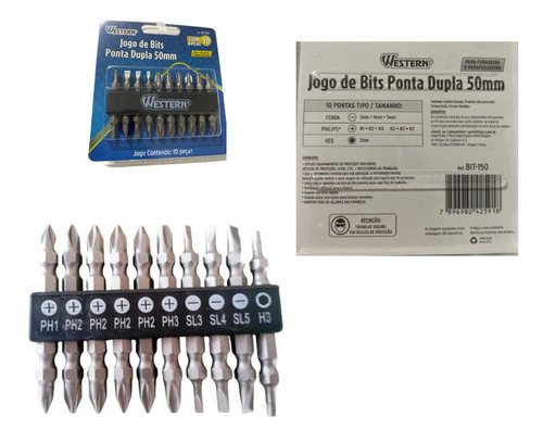 Kit Jogo De Bits Ponta Dupla 10 Peças 50mm Western