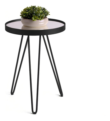 Mesinha De Canto Lateral Decorativa Com Espelho - Preta