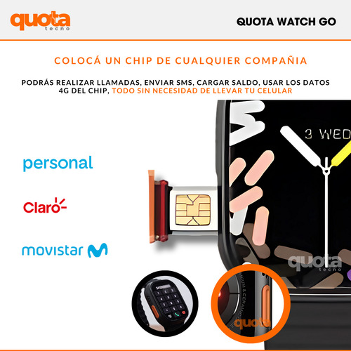 Reloj Inteligente Go Brújula Google Spotify Whatsapp Chip 4g Negro