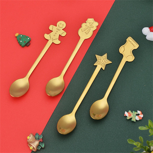 3 Conjunto De 4 Cucharas Festivas, Juego De Cubiertos Oro