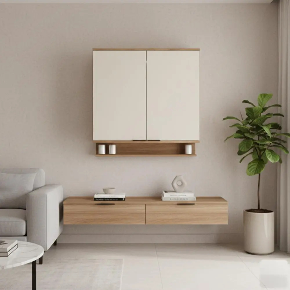 Armário Aéreo 2 Ptas Miami Carraro Fr Com Offw Sala De Estar Freijó Com Off White