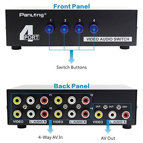 Panlong Interruptor Av De 4 Vías Conmutador Rca 4 En 1 Salid