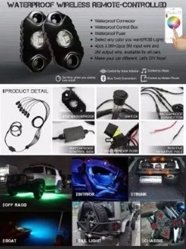 Imagen 4 de 7 de Luz Led Rgb Rock Light 4 Pieza Multicolor Polaris Canam Jeep