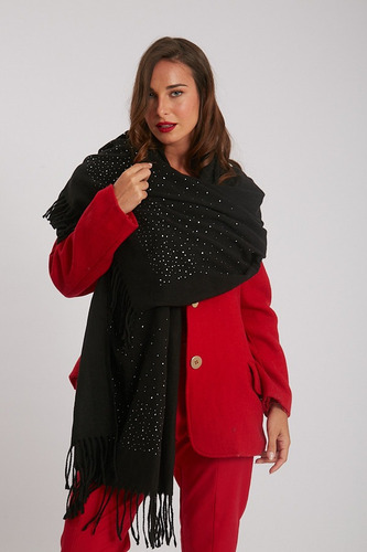 Bufanda Mantón Pashmina Ruana Negra C Brillos Mujer Kophiphi Negro Lisa Con Brillos Unico
