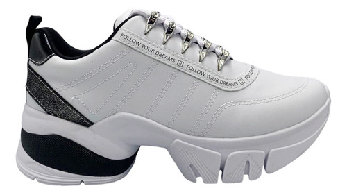 Tênis Ramarim Feminino Branco Preto Sola Alta Sneaker 80102
