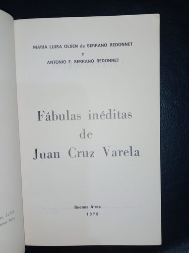 Once Fábulas Inéditas De Juan Cruz Varela Serrano Redonnet