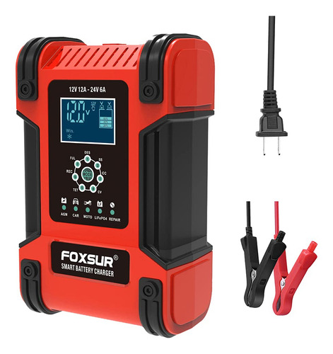 Foxsur Cargador De Bateria De 12 V 24 V 12 A Smart Lead Puls