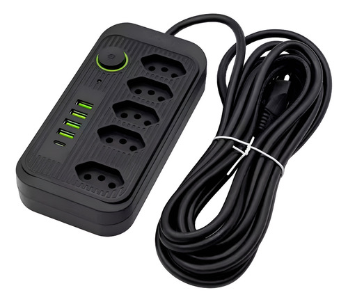 Extensão De Tomadas COIBEU WKC-541 5 Tomadas + 5 Usb Cor Preto