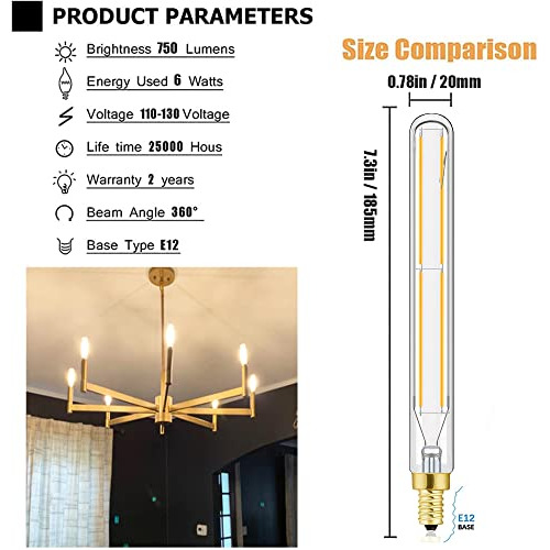 Bombillas Led E12 De 6 W, 3000 K, 750 Lm, Vintage, Paquete D