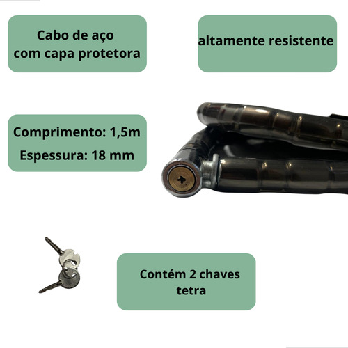 Trava Articulada Cadeado Moto Reforcada 18mm Espessura 1,5m Comprimento