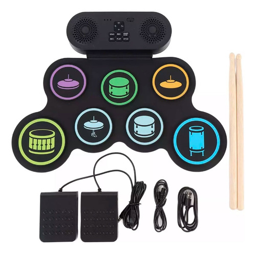 Bateria Electronica Pad Recargable Usb Midi Auxiliar Digital Negro