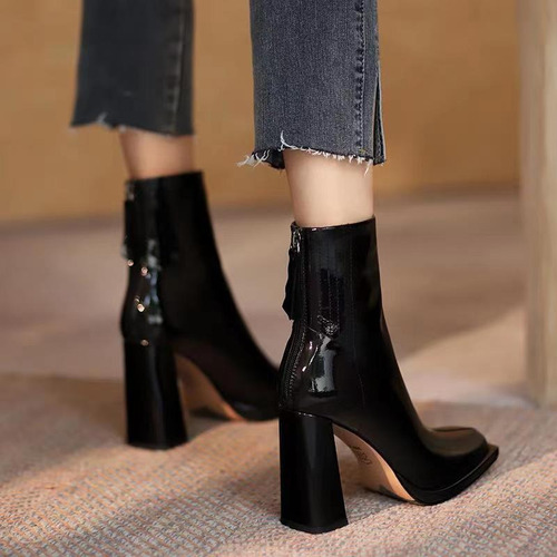 Botines Mujer Tacón Alto Cremallera Trasera Charol