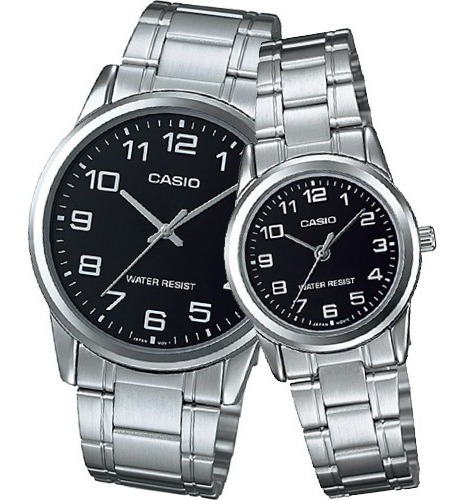 Pareja Reloj Casio Mtpv001 + Ltp V001 Negro Acero Inoxidable