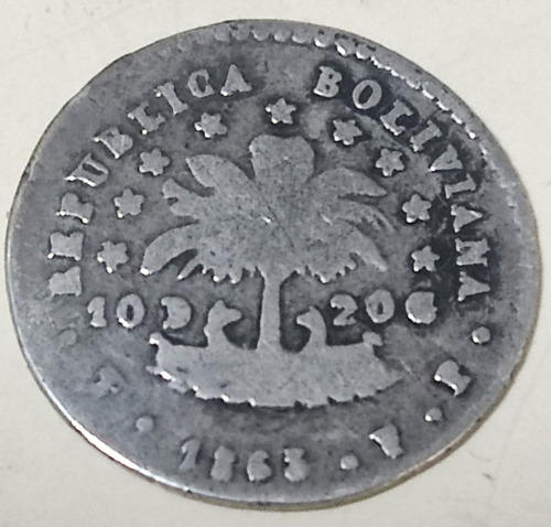 Antigua Moneda De Bolivia, 1/2 Sol 1863, El Libertador Plata