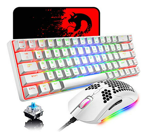 Teclado Gaming Mecánico 60% Switch Azul + Ratón Óptico 6400d