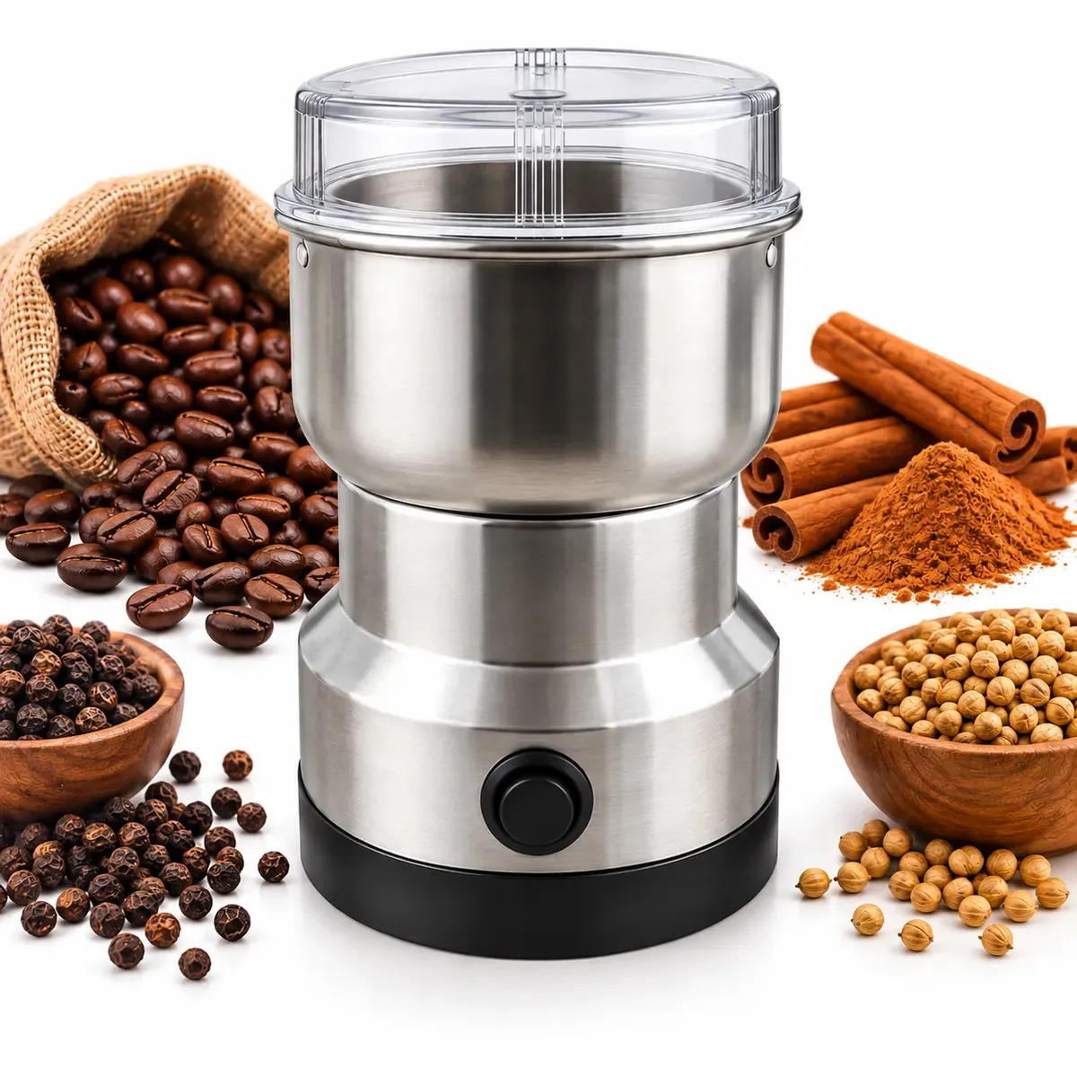 Moedor de Café Elétrico Moinho de Grãos com Lâmina em Aço Inox Recipiente Removível 200ml Multifuncional