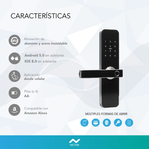 Imagen 4 de 5 de Cerradura Digital Biométrica Smart Nictom Cs01 Wifi Ah