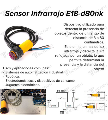 2 Piezas Sensor Infrarrojo E18-d80nk Óptico Distancia 3-80cm