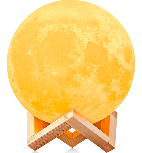 Luminária Lua Cheia 3d C/ Bateria Recarregável Abajur Touch Cor da cúpula 16 cores Cor da estrutura Madeira 110-240V (Bivolt)