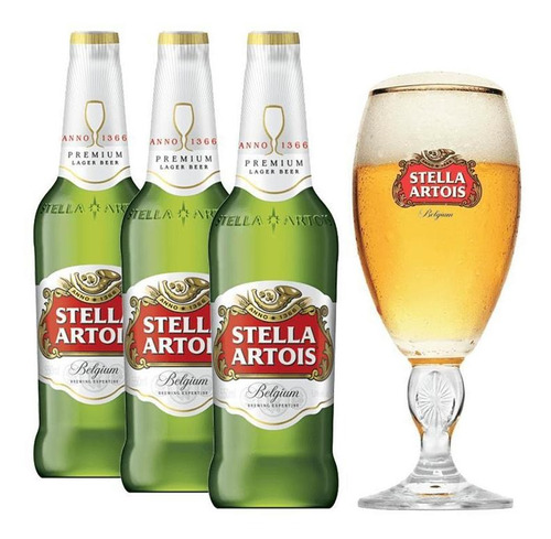 Cerveja Stella Artois 330ml 3 Unidades + Taça Stella Artois